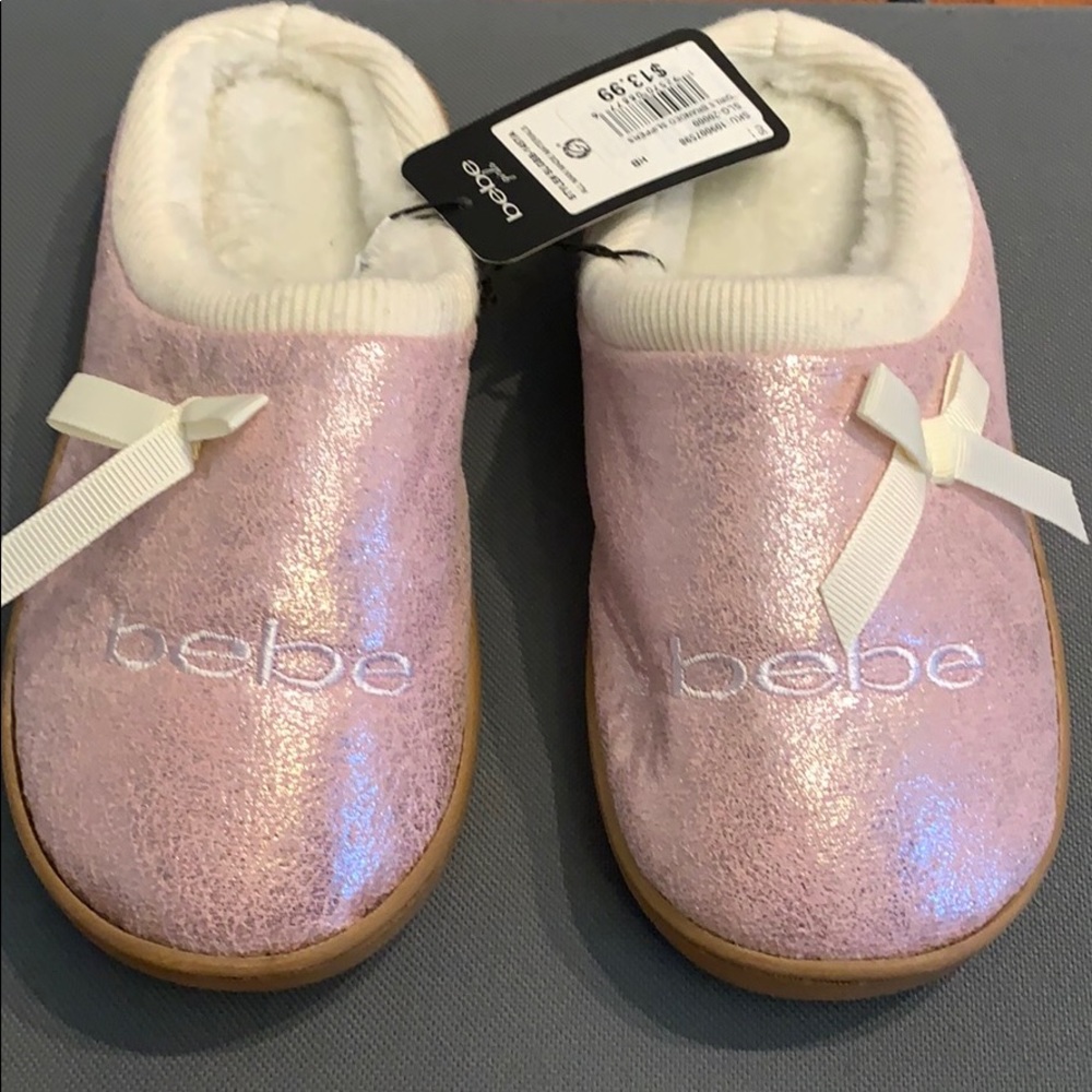 Girls Pink Bebe slippers (medium) 13/1